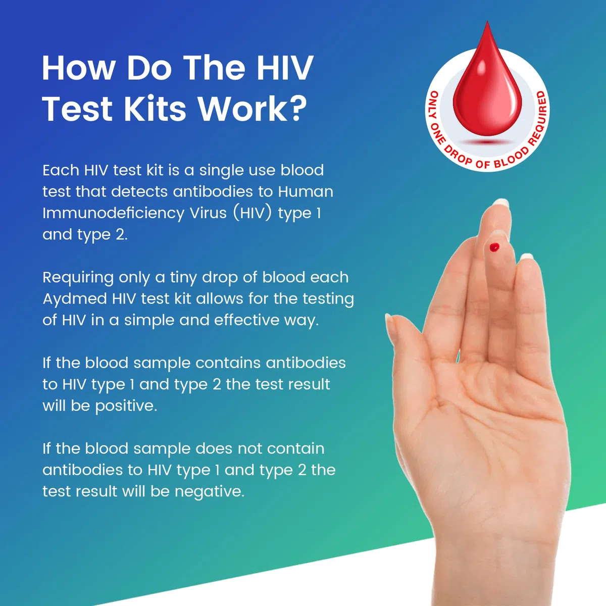 2 x Aydmed Kit per test rapido HIV Autotest HIV-1 e HIV-2 Livello di sensibilità 100% | Livello di precisione del 99,79% Testare il sangue per gli anticorpi contro il virus dell'immunodeficienza umana