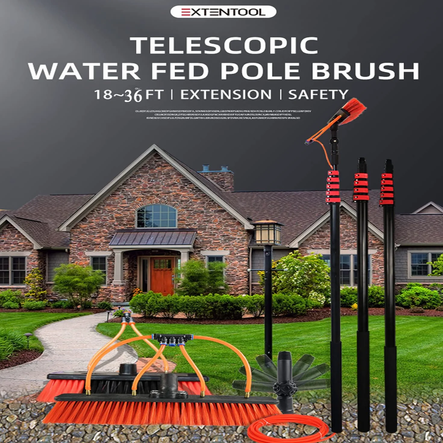 Kit de cepillo de limpieza de paneles solares con poste de alimentación de agua para ficies de vidrio y azulejos al aire libre