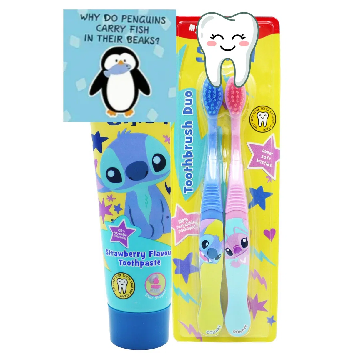 Oerich Gift - Set per la cura dentale dei bambini, con dentifricio aromatizzato alla fragola e spazzolino da denti con personaggi dei cartoni animati, con setole super morbide