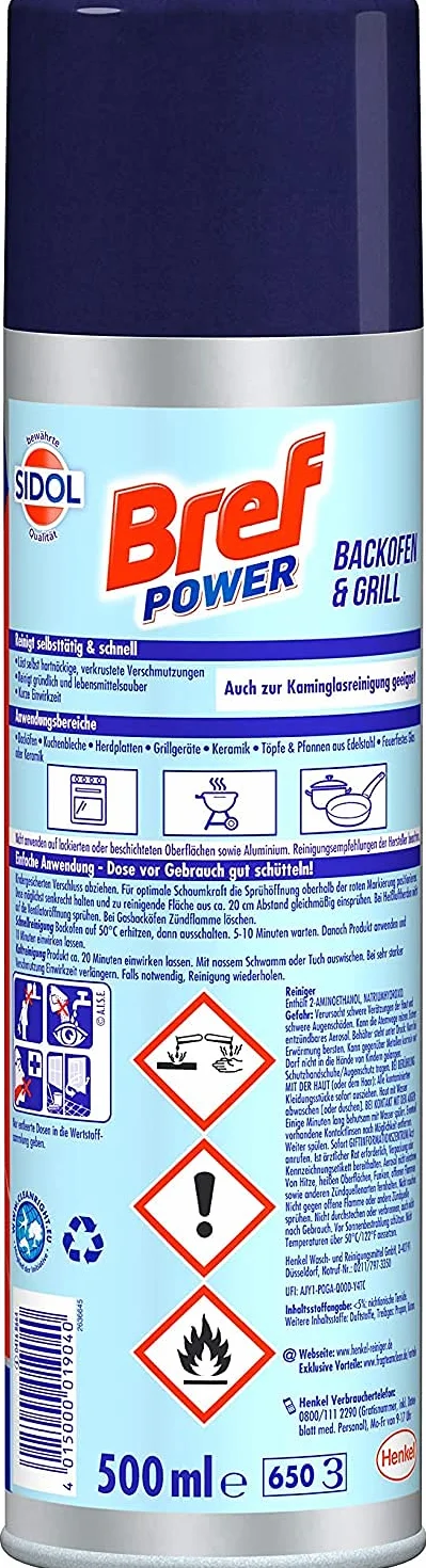 Bref Power Forno & Grill (3 x 500 ml), detergente per forno con schiuma attiva, rimuove anche le incrostazioni più ostinate