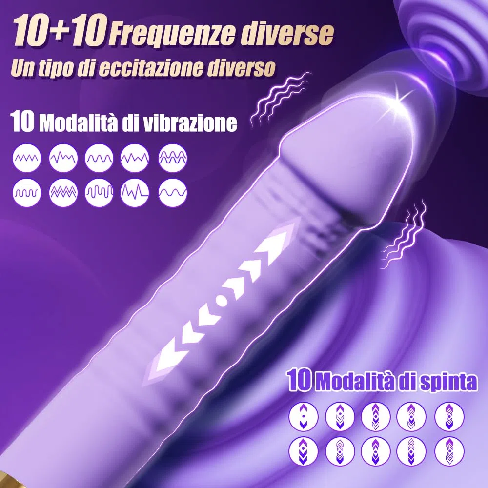 Dildo Vibratoreper Donna Professionale Giocattolo Sessuale a Mani libere Sex Toys 10 Modalità di Spinta e Vibrazione Adatto per la Stimolazione Punto G del Clitoride Anale Ventosa Rimovibile (Viola)