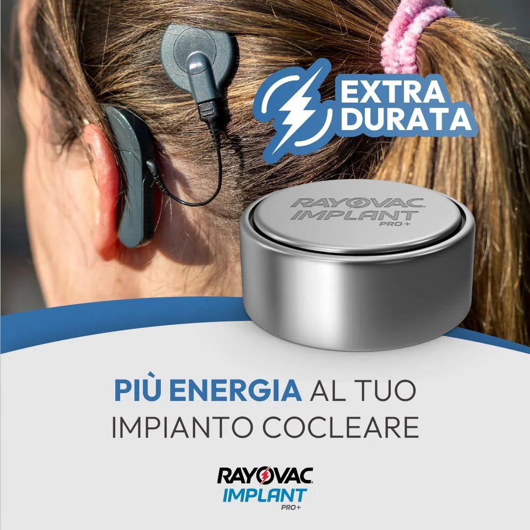 60 batterie per impianti cocleari Rayovac Implant Pro+ misura 675I, durata massima, compatibili con tutti gli impianti cocleari, pile senza mercurio e cadmio
