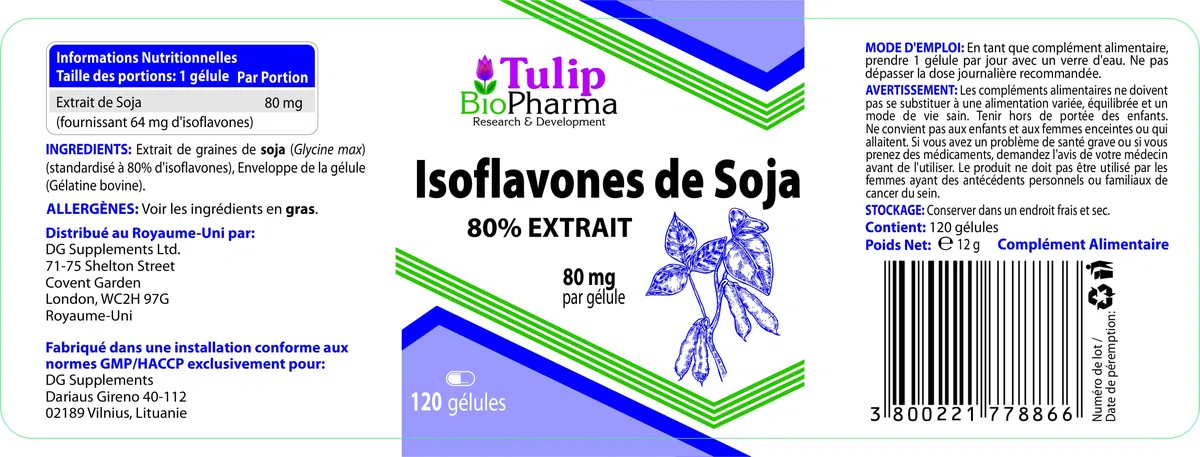 Tulip BioPharma Isoflavoni di Soia 80% | 120 Capsule | Scorta per 4 Mesi | Estratto Standardizzato ad Alta Concentrazione, Fitoestrogeni | Qualità Verificata
