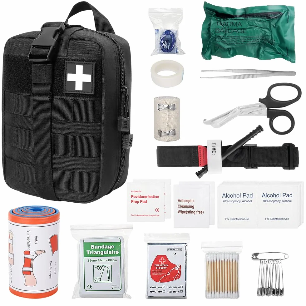 Set di pronto soccorso per esterni, 46 sacchetti tattici medici, kit di primo soccorso, kit militare, borsa medica, attrezzatura di sopravvivenza per campeggio, escursioni, casa
