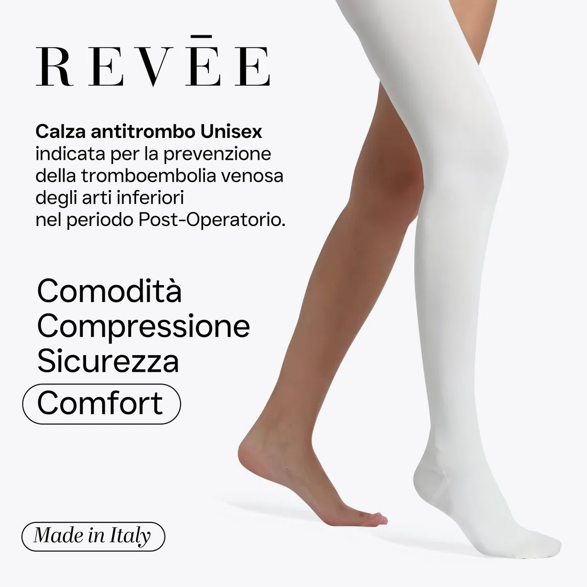 REVÉE Calze a Compressione Graduata Monocollant Unisex, Calze Antitrombo Post-Operatorie dalla coscia al piede, Elastiche e Compressive, Con Foro d’Ispezione