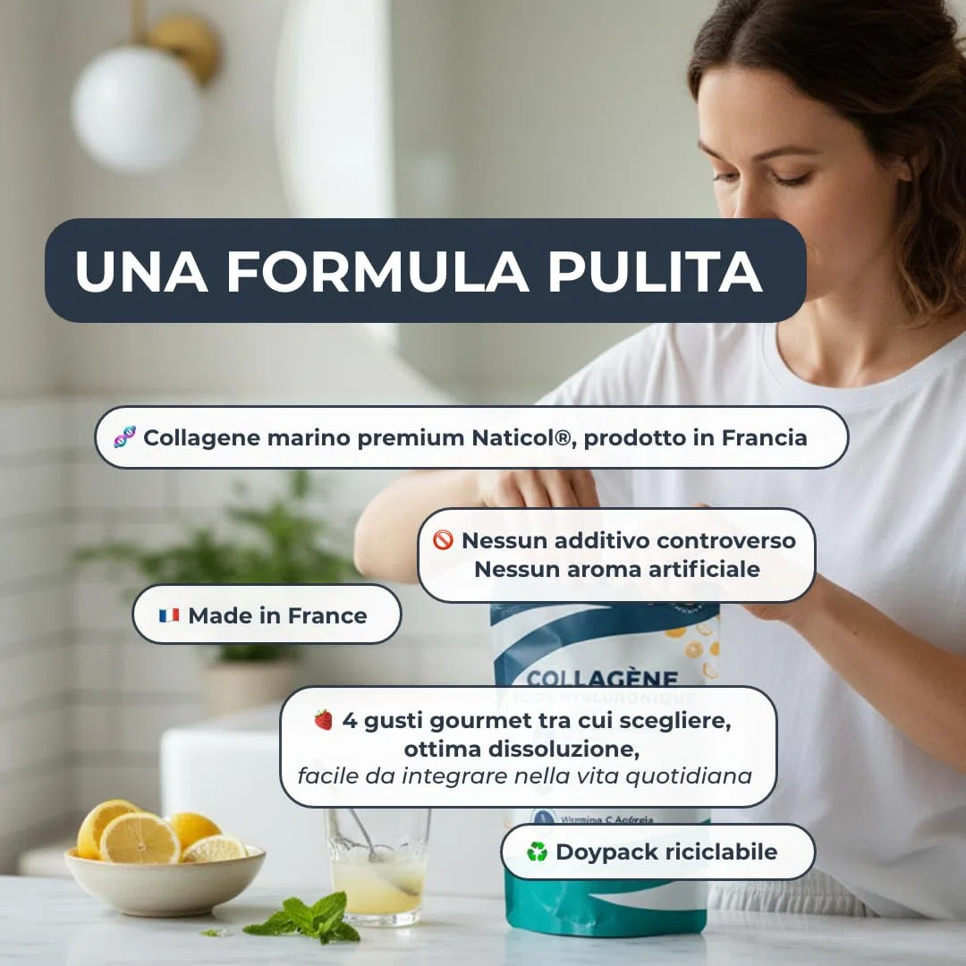 INOLAB collagene marino con acido ialuronico | Peptidi di Collagene idrolizzato 2000 Da | Collagene da bere in Polvere con Vitamina C Naturale | 45 Dosi 242g | Aroma naturale Limone