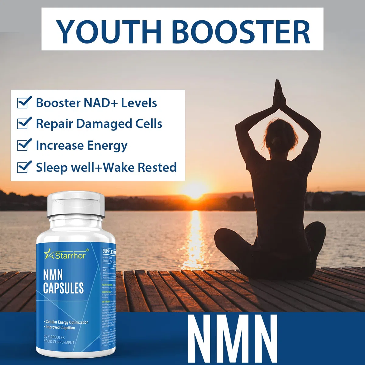 Integratori NMN da 500 mg Capsula ad alta resistenza, mononucleotide di nicotinamide - NAD+ potenziatore di energia e antietà e antiossidante, metabolismo energetico 60 Unità (2 Pack)