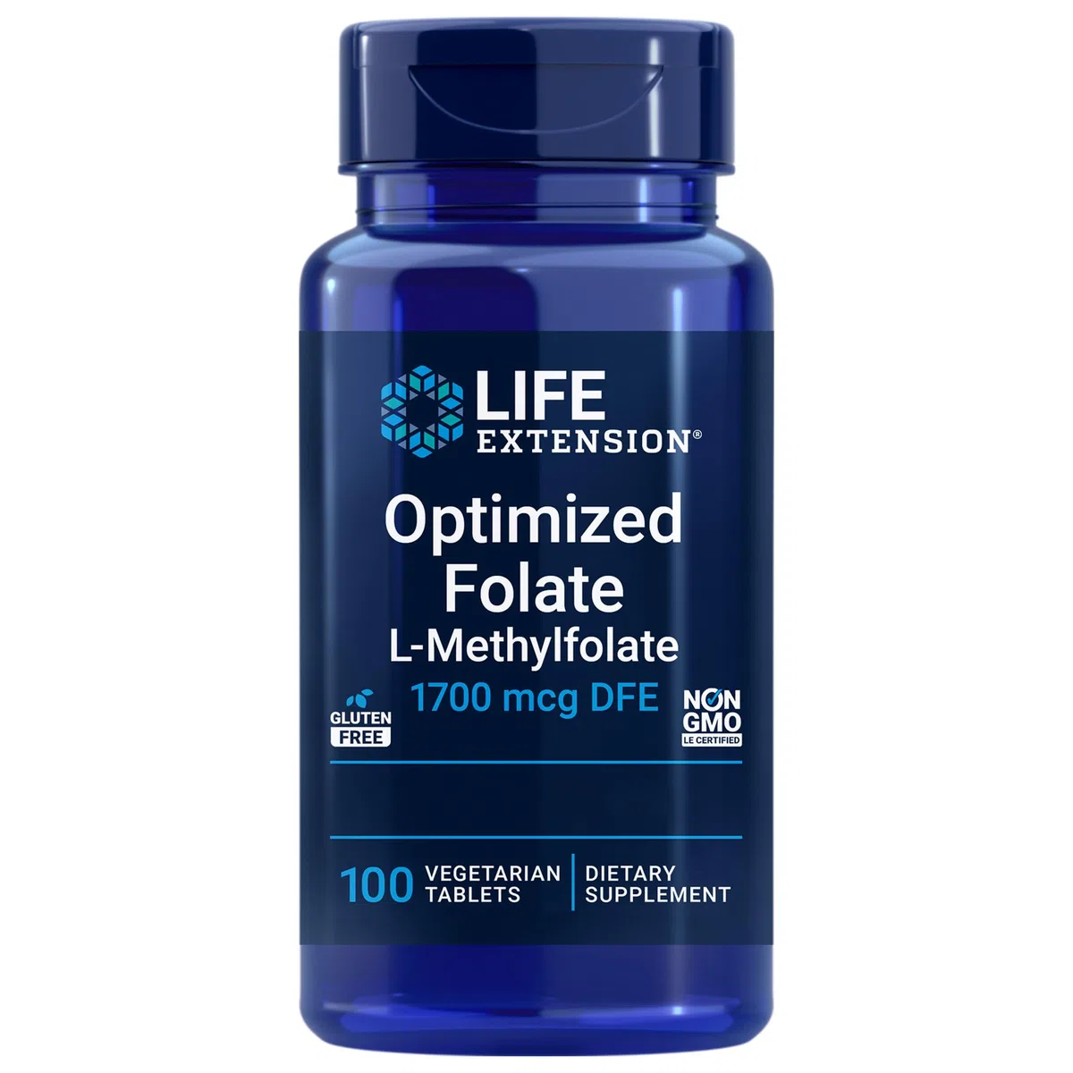 Life Extension, Optimised Folate, 5-MTHF, Dose Elevata, 100 Compresse, Testate in Laboratorio, Vegetariane, Senza Glutine, Senza Soia, Non-GMO