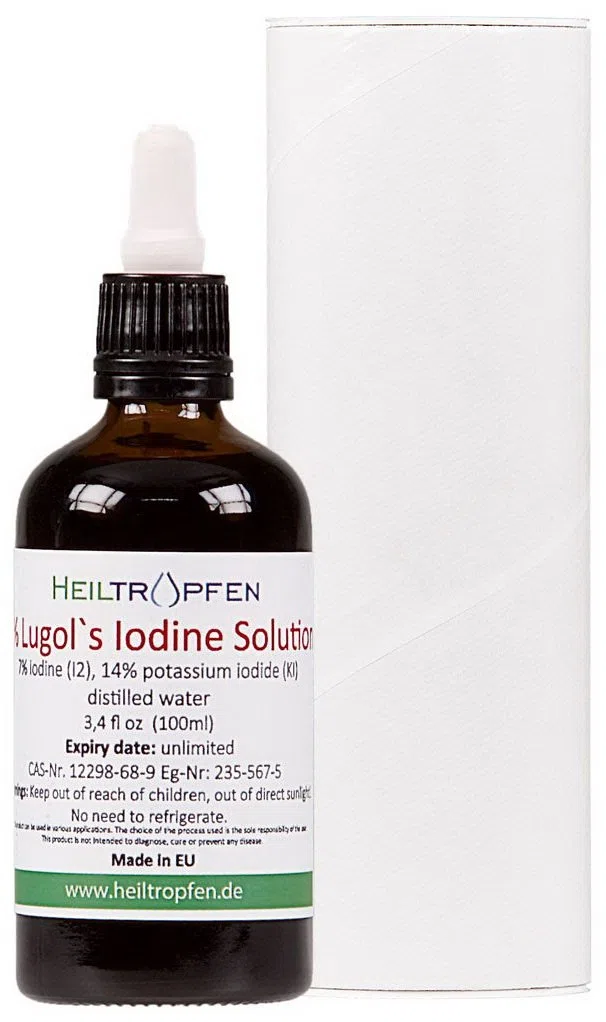 Soluzione di iodio Lugol 7% 100 ml | Formulazione liquida al 21% | Realizzato con il 7pour cento di iodio e il 14% ioduro di potassio | Test di terze parti | Heiltropfen®