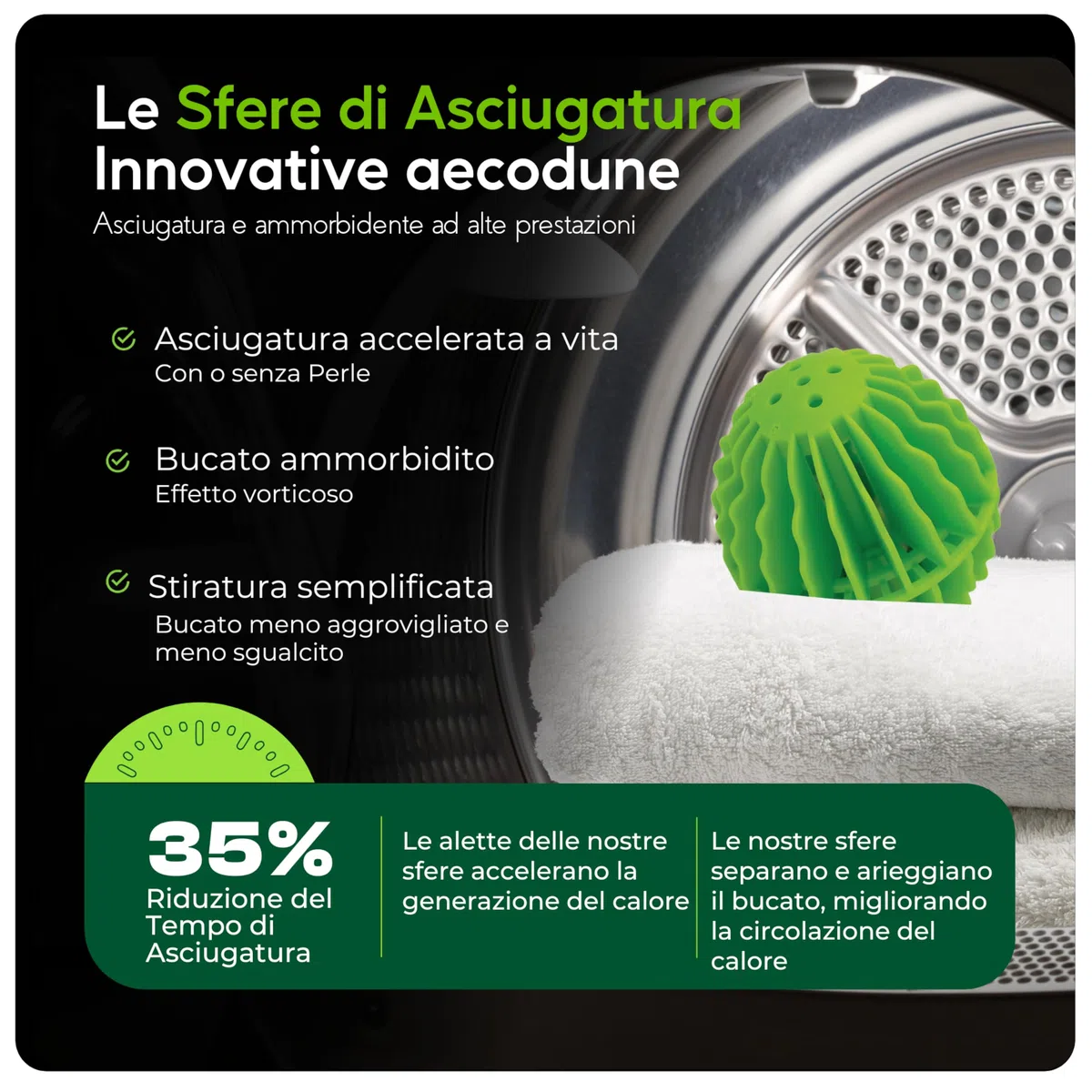 aecodune Palla Asciugatrice Innovativa, 2x Palla per Asciugatrice Riutilizzabile – Riduce il Tempo di Asciugatura - Ammorbidente per Biancheria e Profumo di Bucato - Ingredienti Naturali ed Economie