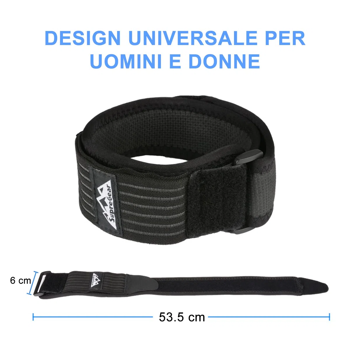 SupreGear ITB Fascia per Ginocchio, Regolabile Patella Strap per Tendinite, Confortevole, Patella Ginocchio la Cinghia Traspirante con Compressione per Sindrome della Fascia Ileotibiale - Nero