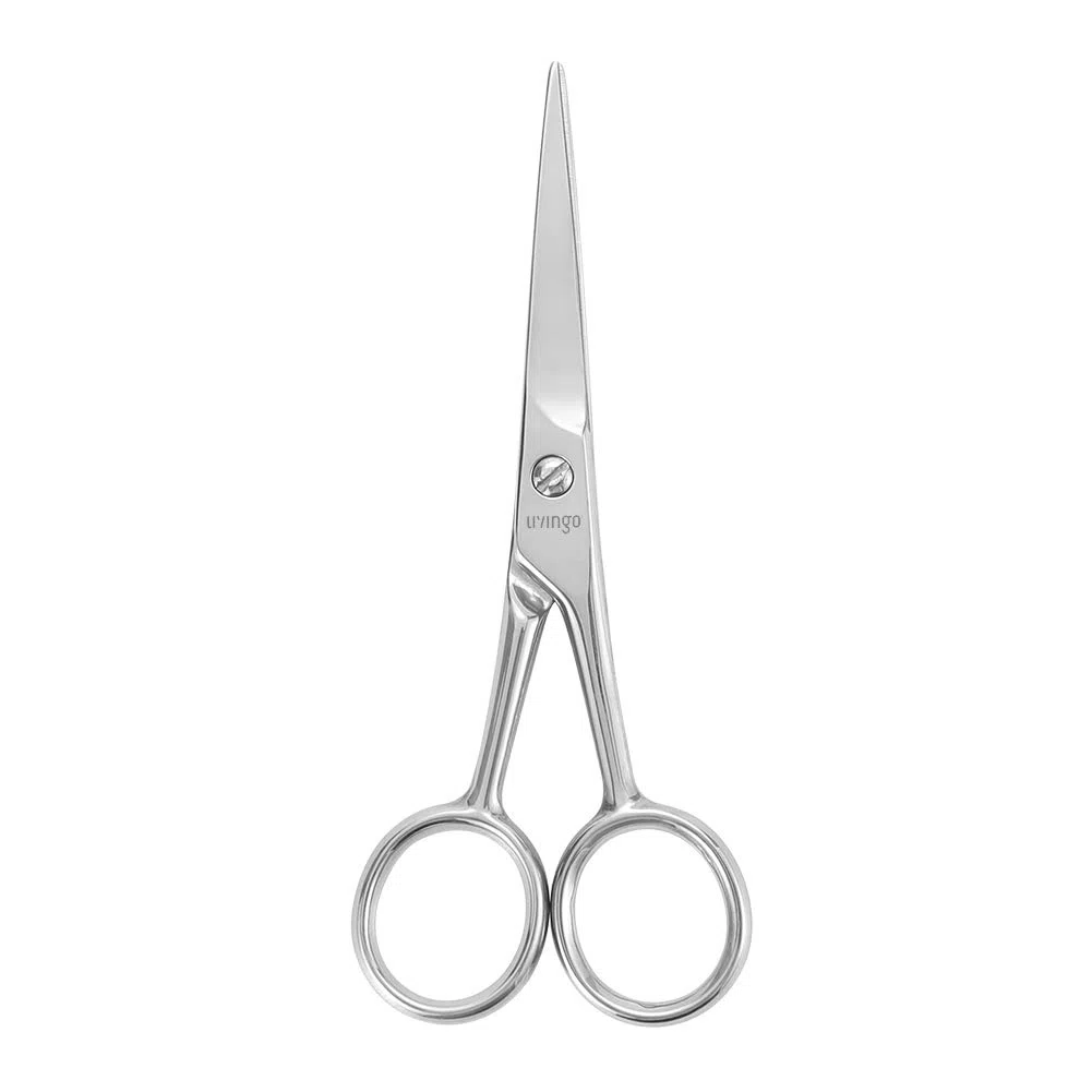 LIVINGO Forbici da Barba e Baffi da 4,5 cm, Professionale, Punta Arrotondata, in acciaio inox per la sicurezza, piccola bellezza del viso, naso, kit con mini pettine e custodia in pelle