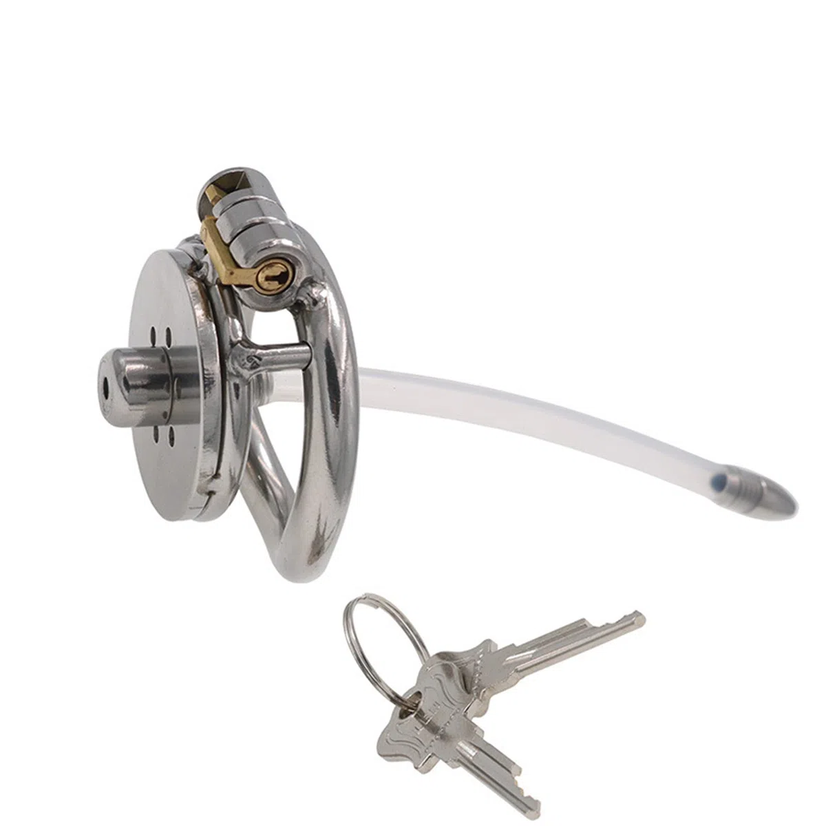 Flat Chastity Cage Stainless Steel Chastity Lock for Men with Silicone Tube Dark Lock Design, Good Concealment, Penis Cage for Men, Couples Bondage SM Sex Toys (50mm/1.97in)