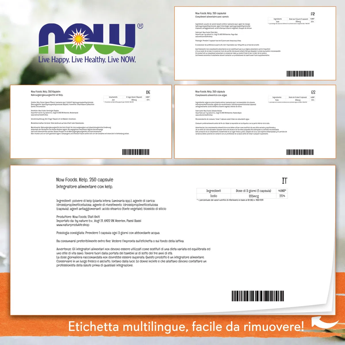 Now Foods, Kelp, con Iodio Naturale, Altamente Dosato, 1 Capsula ogni 3 Giorni, 250 Capsule vegane, Testato in Laboratorio, Senza Glutine, Senza Soia, Non OGM, Vegetariano
