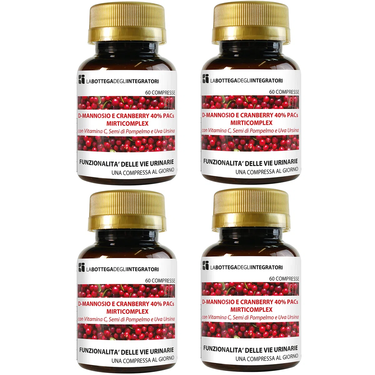 D - Mannosio e Cranberry 40% PAC Mirti Complex con Semi di Pompelmo, Uva Ursina e Vitamina C | 240 compresse 1 al dì | Mirtillo Rosso ad Alto Dosaggio