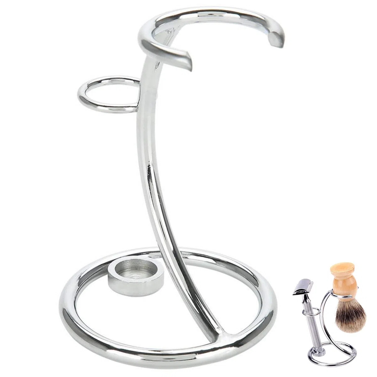 Supporto per Pennello da Barba Acciaio Inossidabile Portatile Supporto Spazzola Pennello Barba Durevole Robusto Supporto di Strumenti per la Rasatura 2 IN 1 per Uomo Domestico e in Viaggio Argento