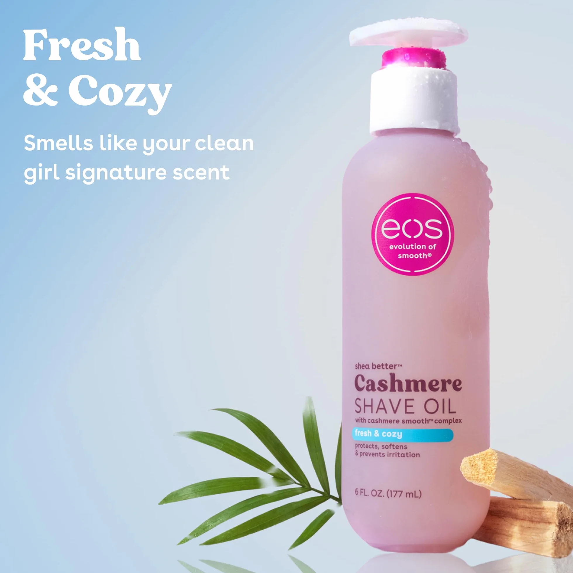 eos Olio per rasatura di cashmere – Fresh & Cozy idratante · Con burro di karitè e glicerolo · Per pelli sensibili · 177 ml (6 fl oz)