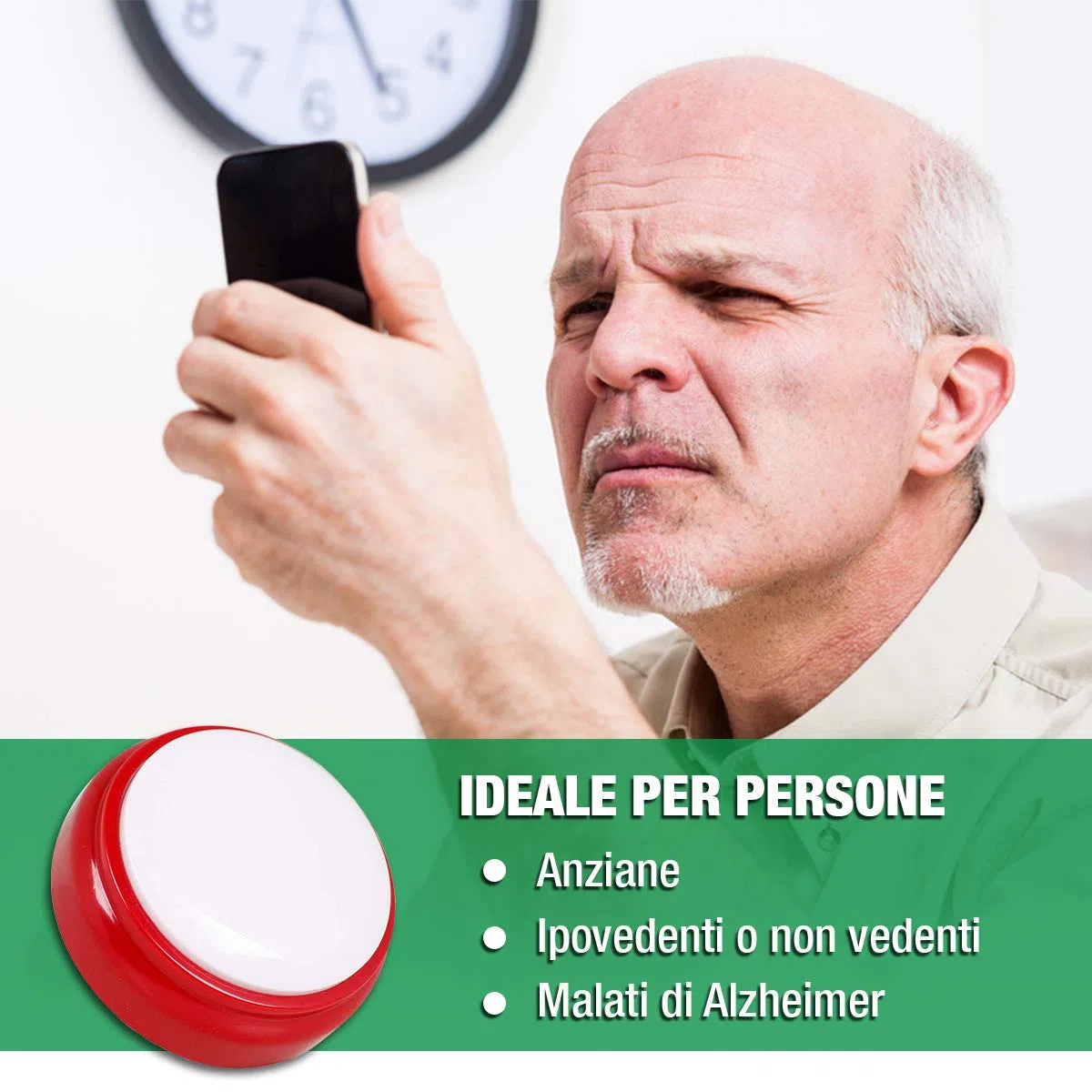 Orologio parlante Voce Italiana per Anziani, Malati di Alzheimer, Ipovedenti o Non vedenti - Idea Regalo per Nonni e Genitori - Sveglia Senior