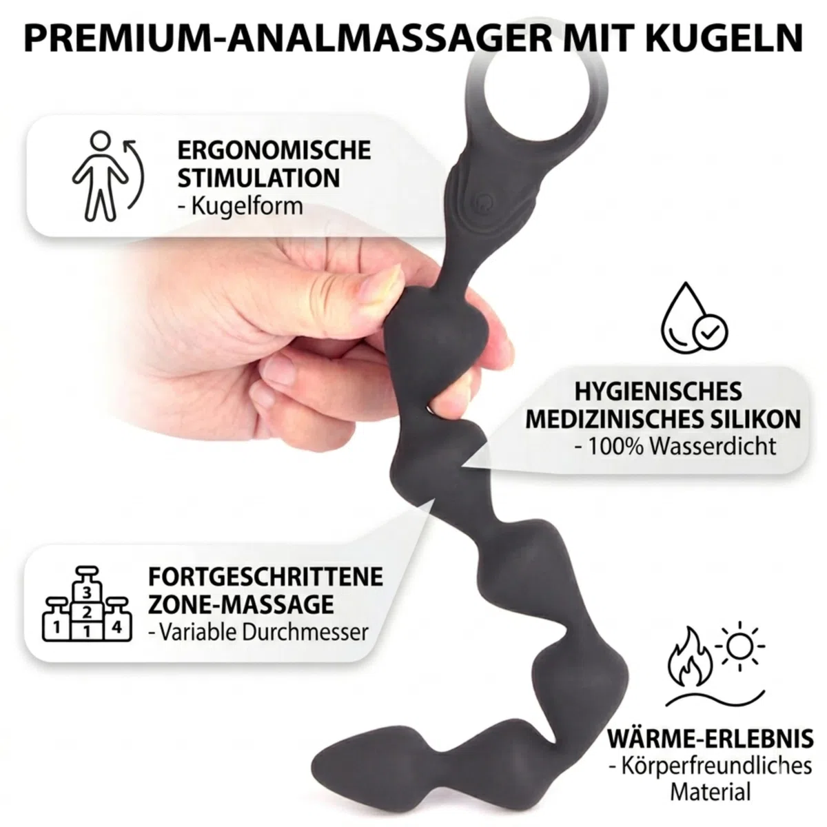 Fops Vibratore Anale – Catena Anale Lunga 36 cm in Silicone Liquido 4 Motori Ultra-Potenti 10 Modalità di Vibrazione Toy BDSM Flessibile per Uomo e Donna Impermeabile e Ricaricabile USB A142