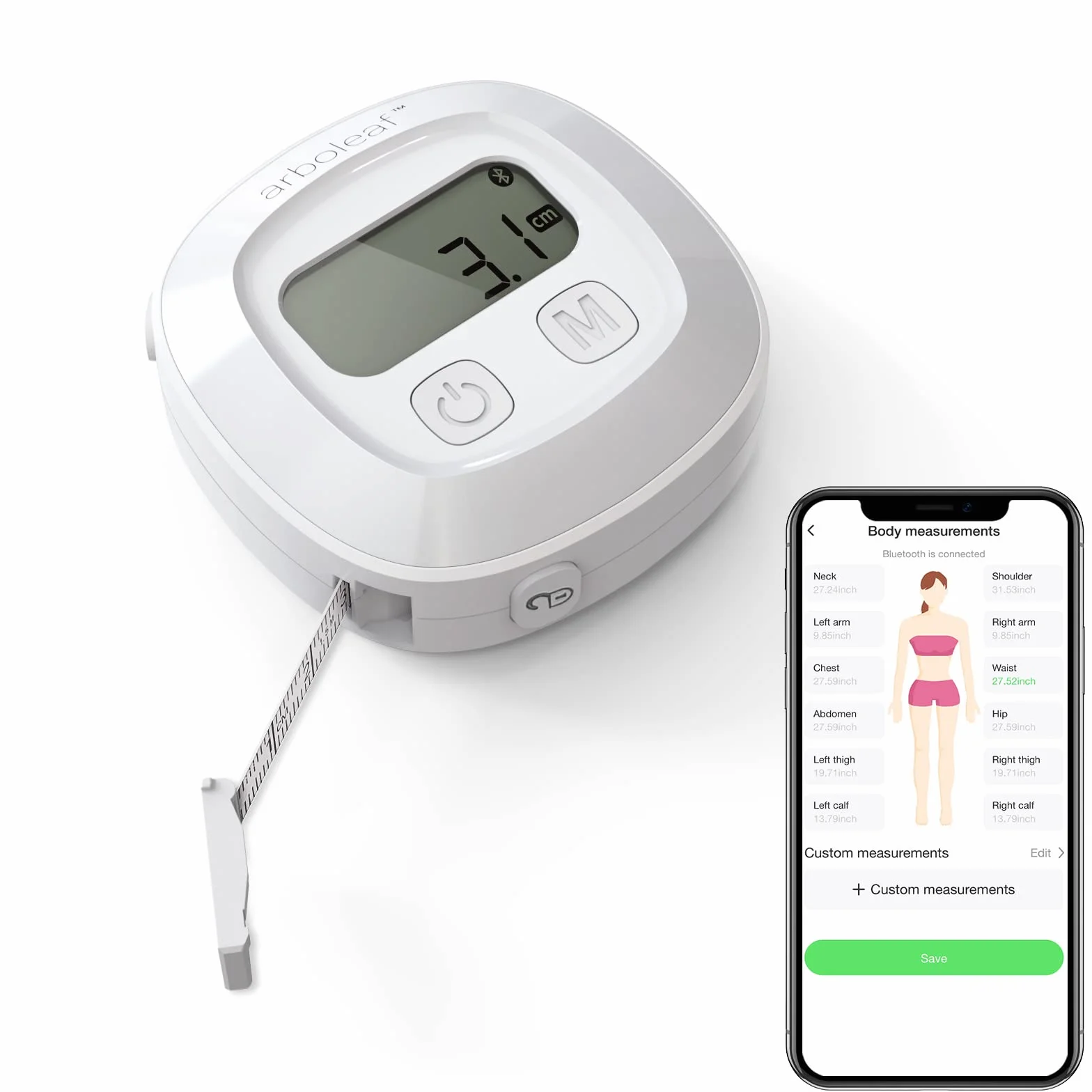 arboleaf Smart Metro a Nastro Digitale per Misurare Corpo, Metro da Sarta Morbido Smart, Metro per Misurare Corpo con App, Utilizzato per Misurare la Circonferenze Corporee, Unità Pollici/CM