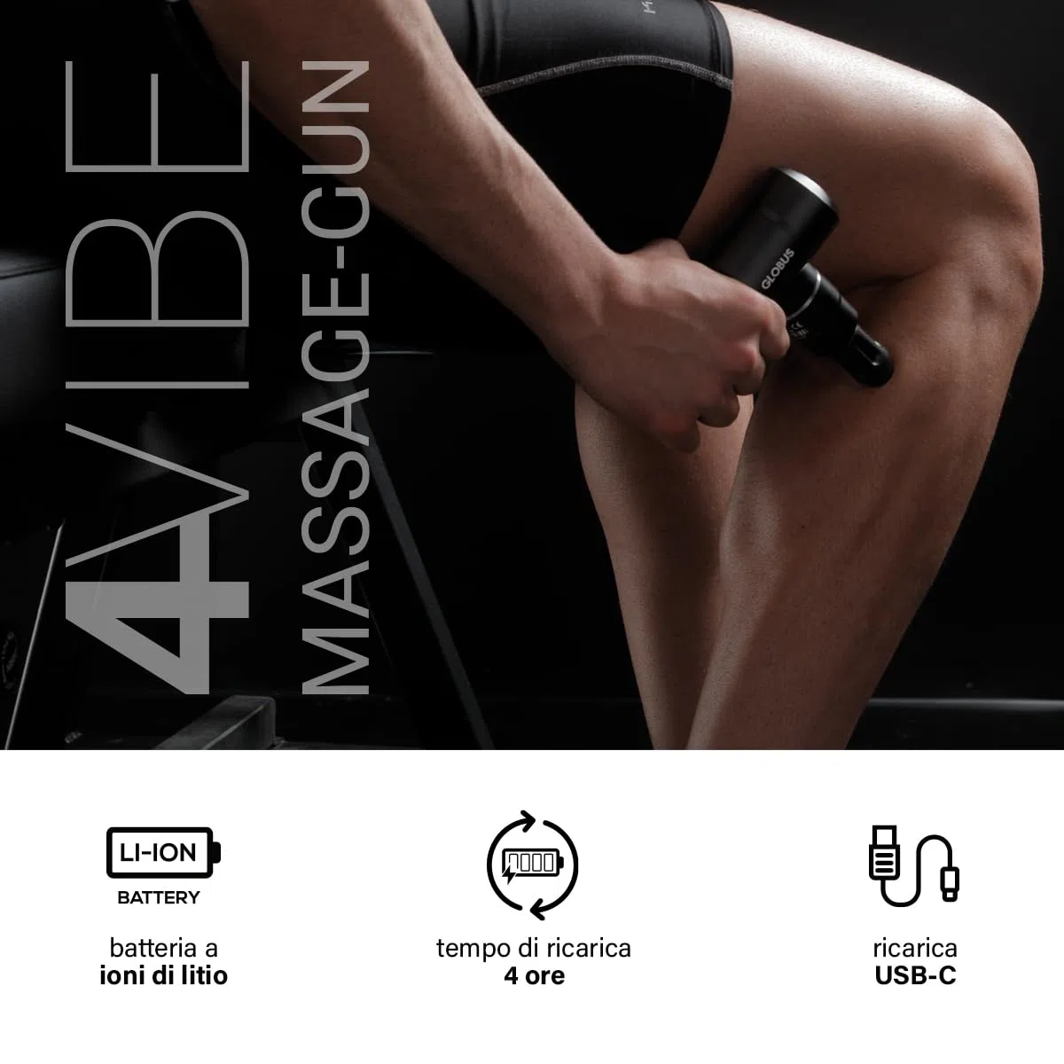 GLOBUS | 4 Vibe Massage Gun, Pistola Massaggio Muscolare a 4 Velocità, Ideale per Rilassamento e Recupero Post Attività Fisica