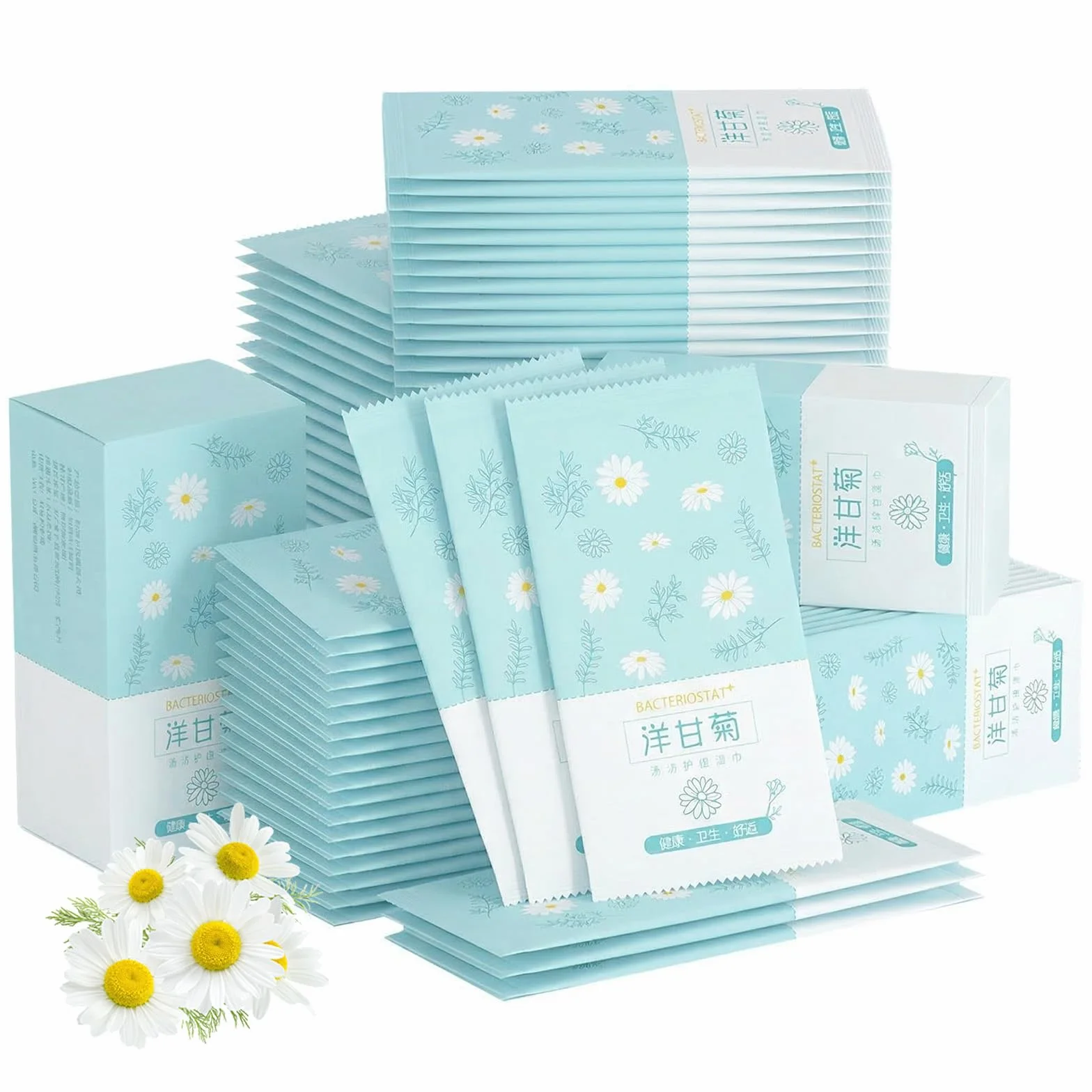 50 Pcs Salviette Wc,Carta igienica umidificata,Confezionata singolarmente,Salviette disinfettanti monouso,Facile da usare,Pulizia delicata,Adatto per diverse occasioni e persone(Camomilla Aloe)