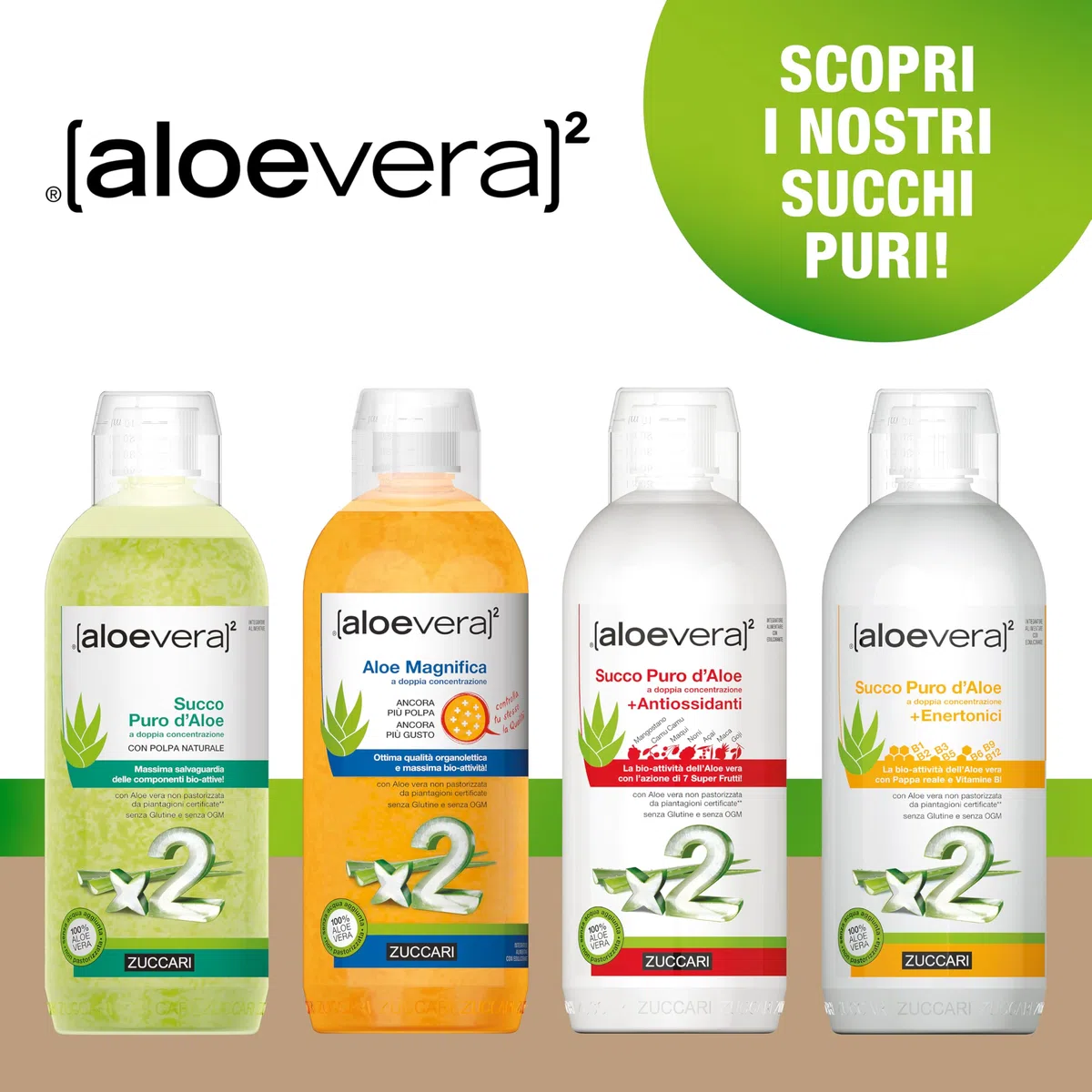 Zuccari ALOEVERA² Succo Puro d'Aloe, Bottiglia da 1000ml, Aloe Vera a Doppia Concentrazione, Non Pastorizzata, Supporto per la Depurazione e il Benessere Gastrointestinale