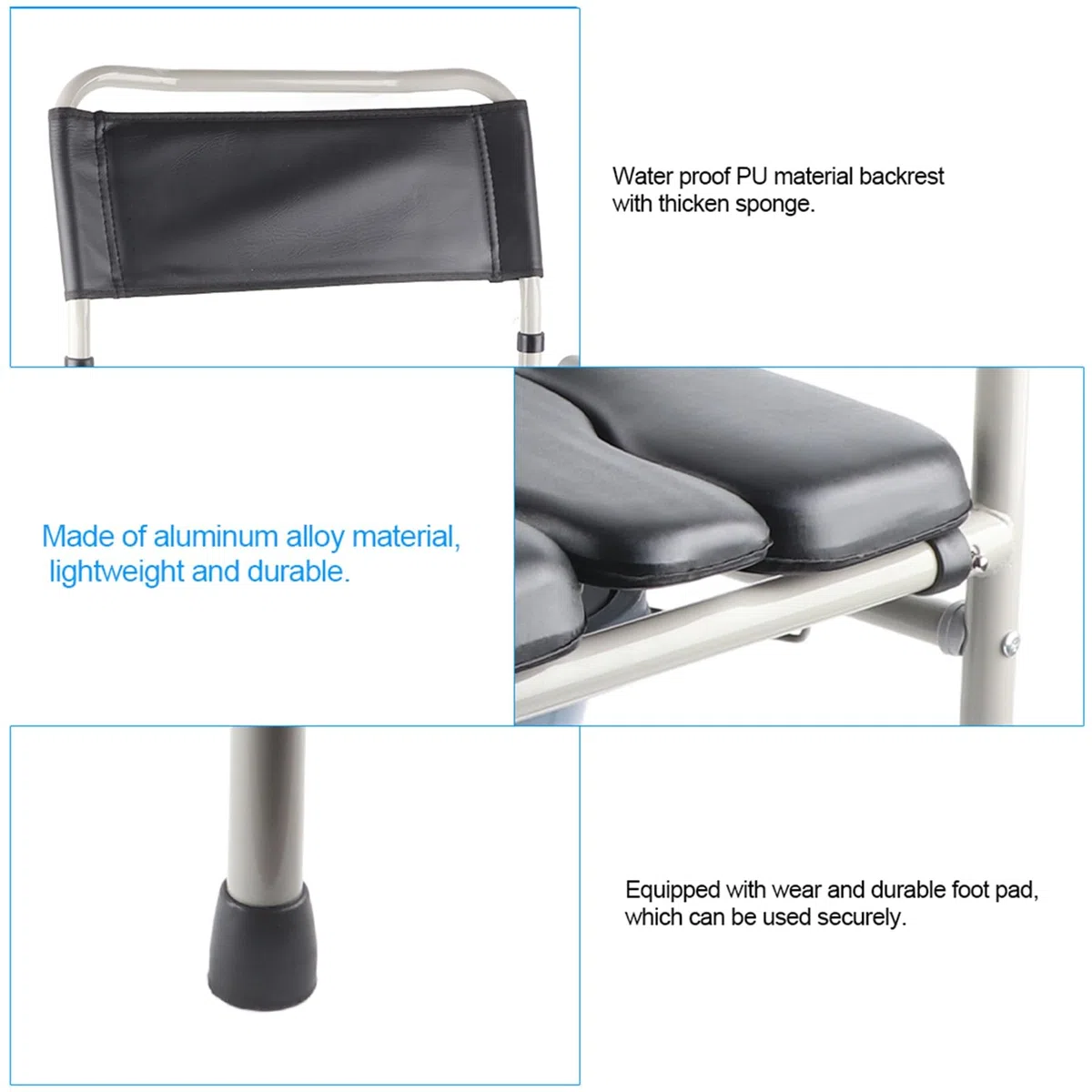 Garosa Sedia da Toilette per Adulti, Design Leggero in Lega di Alluminio con Vaso Rimovibile, Altezza Regolabile per Uso Sul Comodino e in Bagno