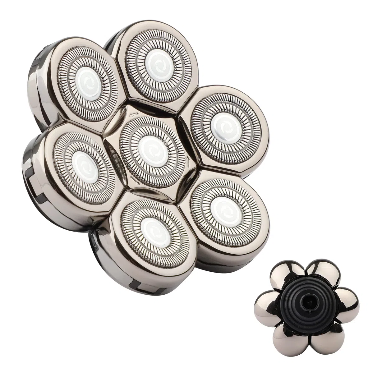 Sjpzwcrl Testina Rasoio Testa Calva: - Ricambi 7 Testine Rasoio Elettrico Barba e Capelli Uomo 7D Testina Rotante di Ricambio Regolabarba Zero Assoluto 0 mm per la Testa e il Viso (Argento)