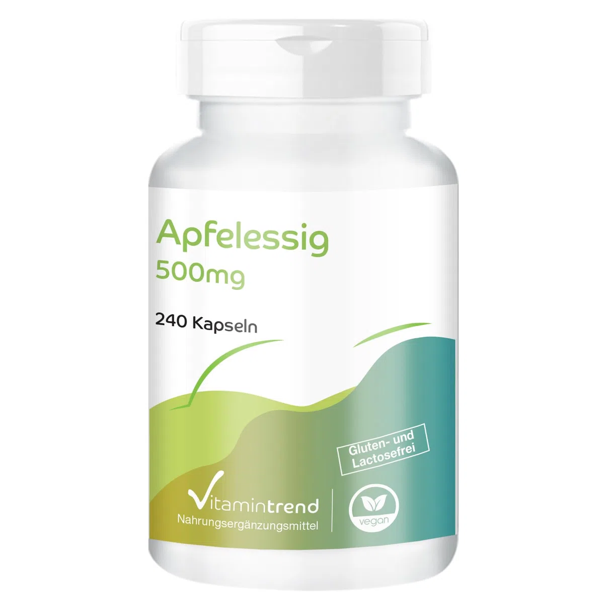 Vitamintrend Aceto di mele 500 mg, 240 capsule, 2000 mg di polvere di aceto di mele per dose giornaliera, integratore alimentare vegano senza magnesio stearato, prodotto in Germania