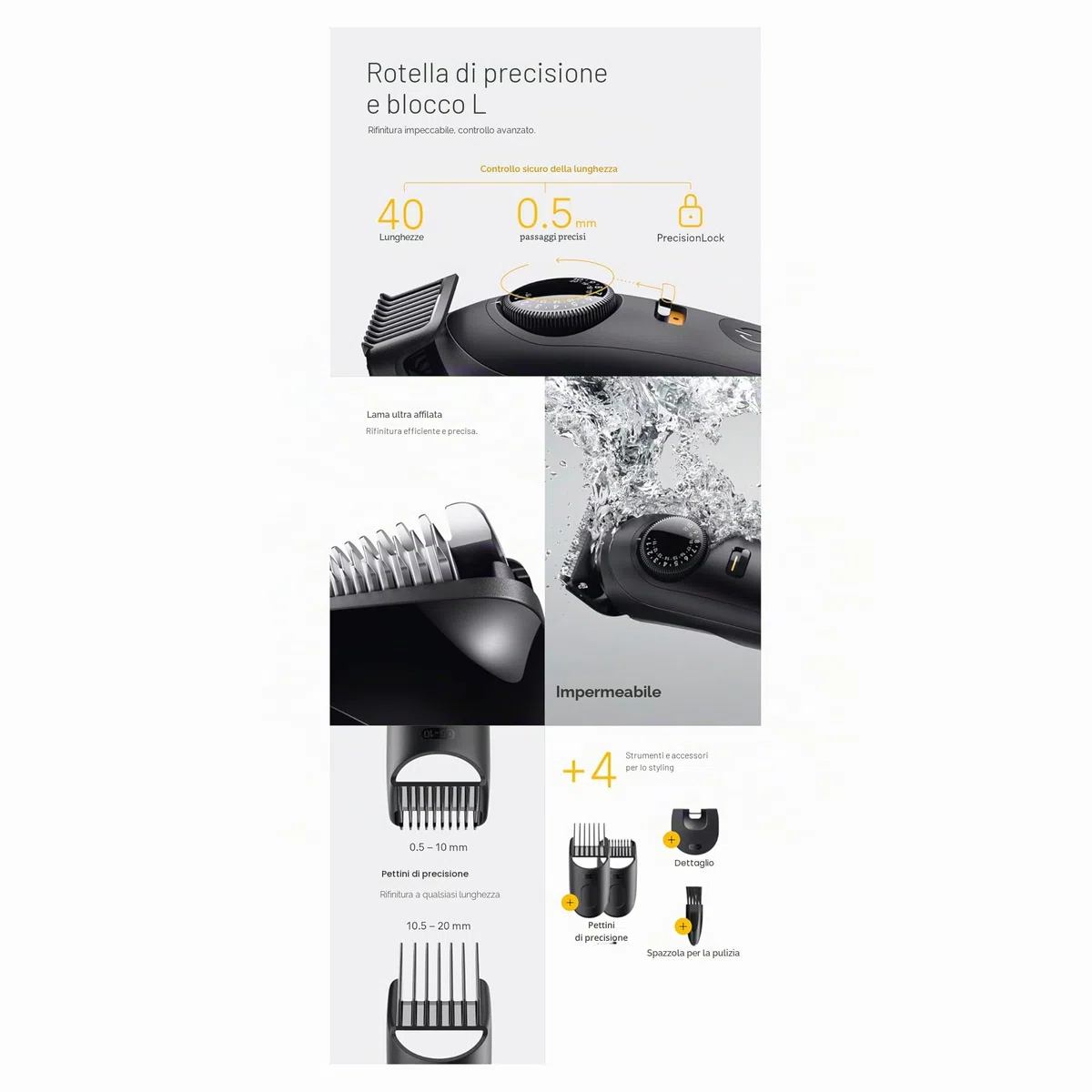 Braun Trimmer Barba Series 5, + 4 strumenti per creare il suo stile, lama ultra affilata, 120 min di autonomia, 40 lunghezze, impermeabile, rotella di precisione e bloccaggio, BT5520, nero