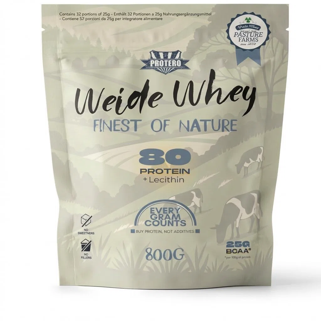 Protero Weide Whey Protein 80 Grass-Fed – Proteine in Polvere da Siero di Latte da Pascolo 800g | Senza Dolcificanti o Coloranti | Gusto Natural