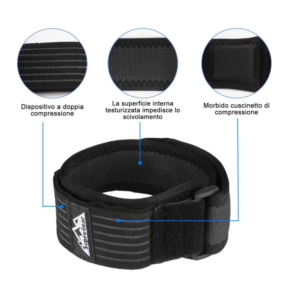 SupreGear ITB Fascia per Ginocchio, Regolabile Patella Strap per Tendinite, Confortevole, Patella Ginocchio la Cinghia Traspirante con Compressione per Sindrome della Fascia Ileotibiale - Nero