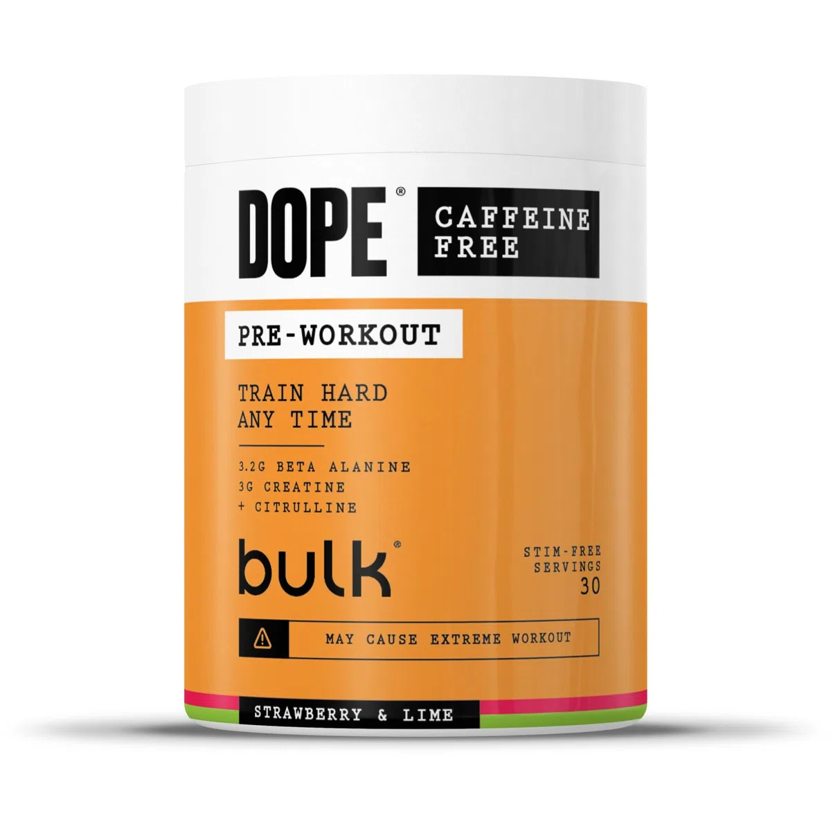 Dope Polvere Pre-Workout Senza Caffeina | Strawberry Lime | 510g | 30 Porzioni | Senza Stimolanti | 3,2g Beta Alanina | 3g Creatina | Miscela Citrullina AAKG | Vitamina B6 | Potenza, Resistenza