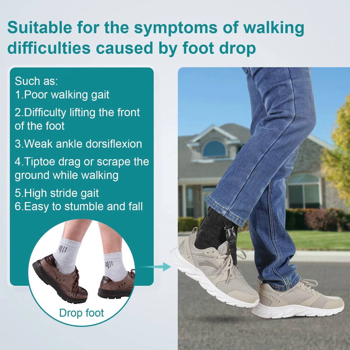 Tutore per la Caduta del Piede per Aiutare a Camminare, supporto ortopedico regolabile per piede cadente, Sollevare caviglia e parte anteriore del scarpa, per ictus ed emiplegia per Sinistro e Destro