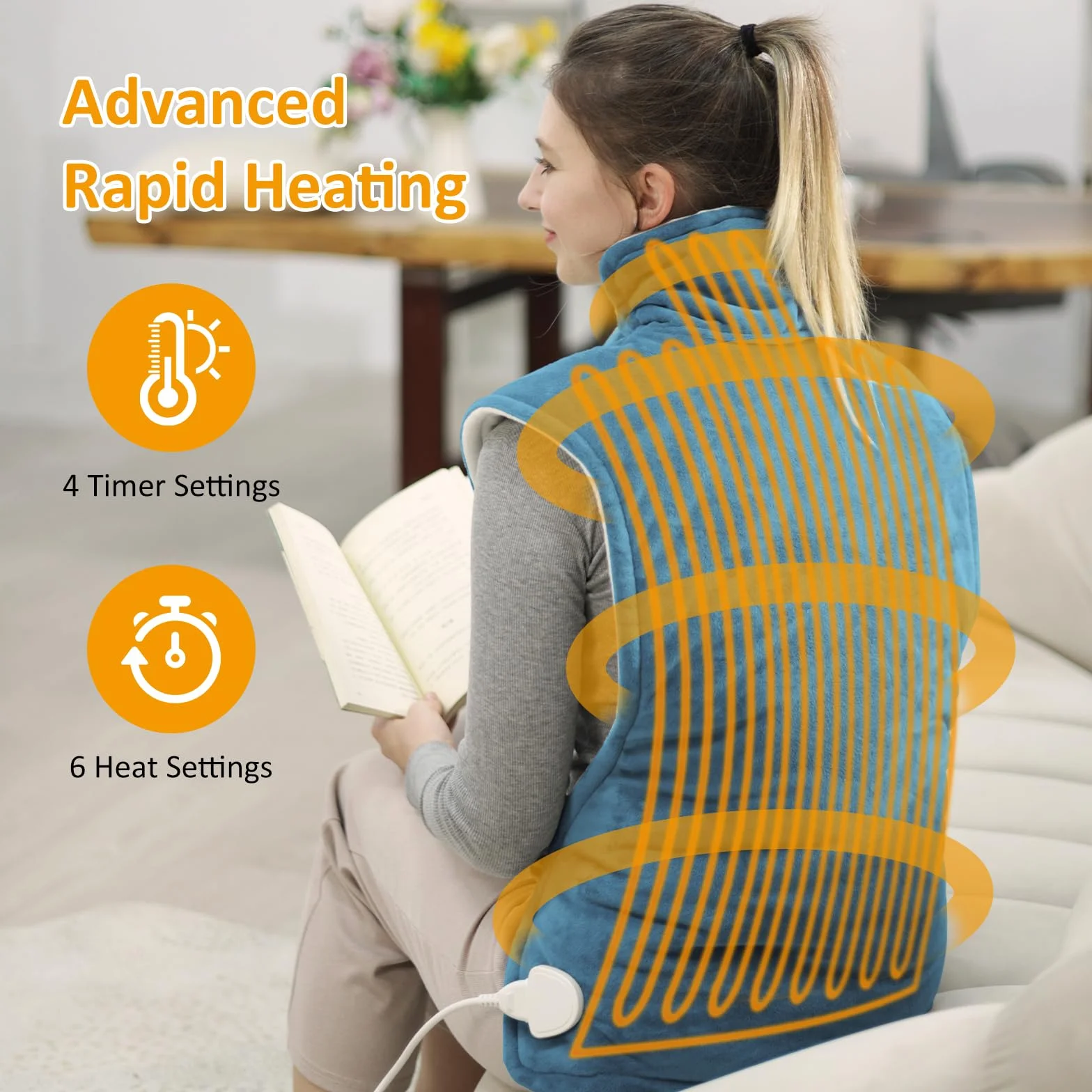 ITSHINY Termoforo Elettrico per Schiena, Termoforo Cervicale e Spalle con 6 Livelli di Riscaldamento, Timer di Spegnimento Automatico, Tensione Muscolare, Lavabile in Lavatrice, 60x108 cm
