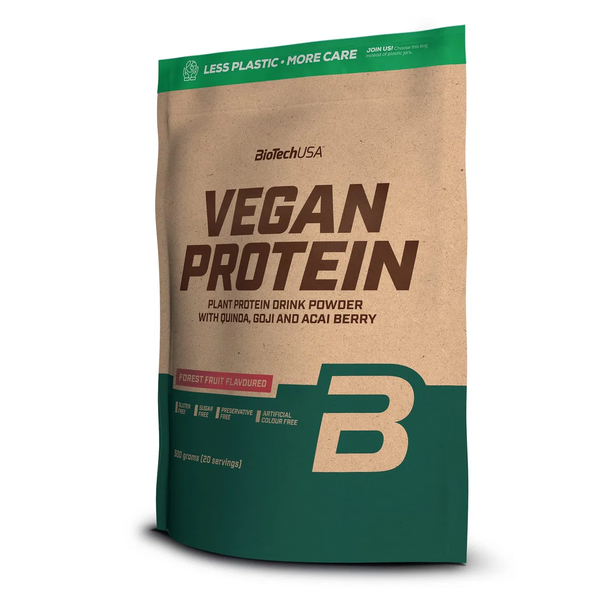 BioTechUSA Vegan Protein | Frullato a base di riso e piselli con superalimenti e aminoacidi | Senza zucchero, lattosio e glutine, 500 g, Frutti di bosco
