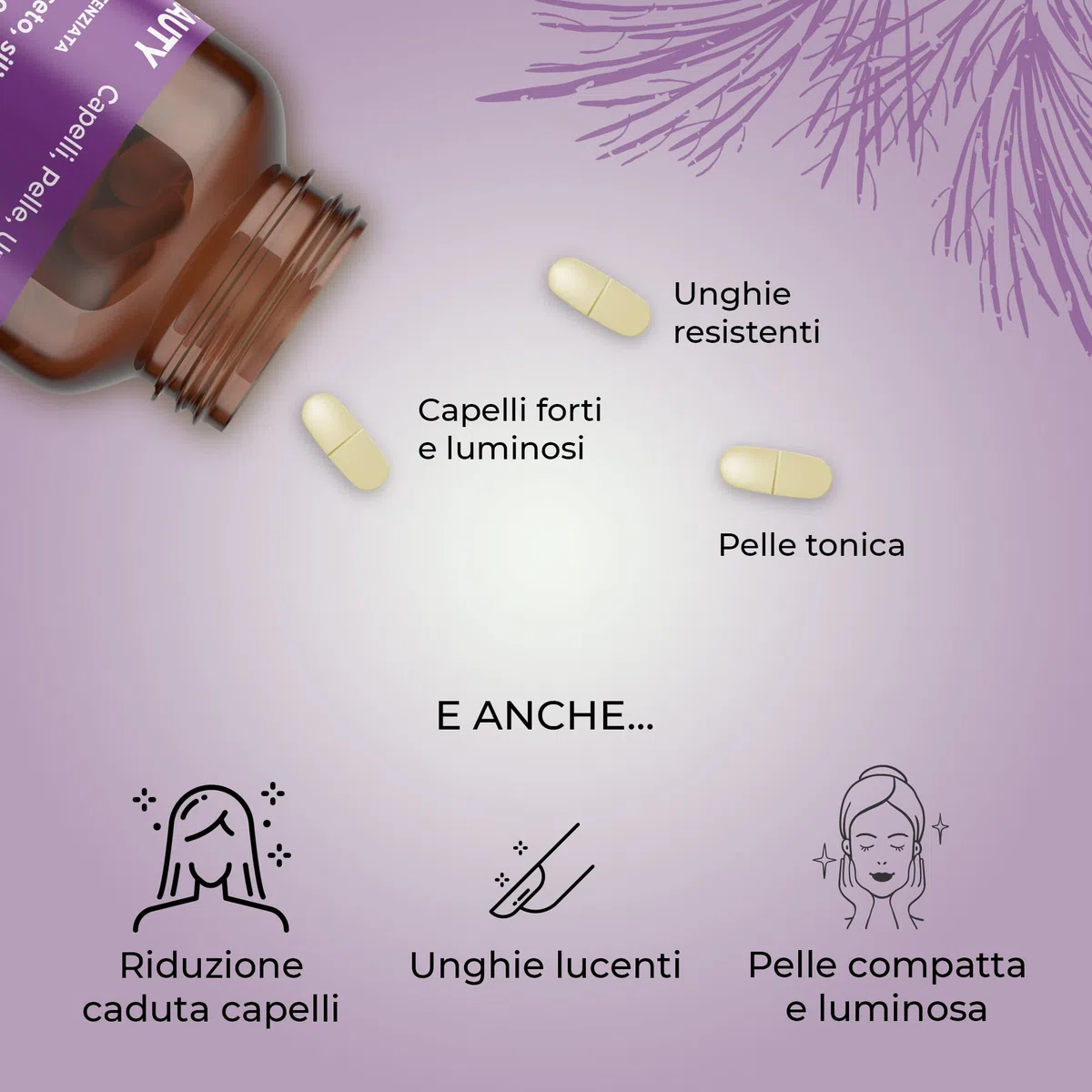 JEA BEAUTY - Integratori Per Capelli, Pelle e Unghie con Biotina Silicio Selenio Zinco Equiseto Vitamina B, Per Crescita e Anticaduta Capelli Uomo e Donna, Vegano - 120 Capsule Alto Dosaggio (4 Mesi)