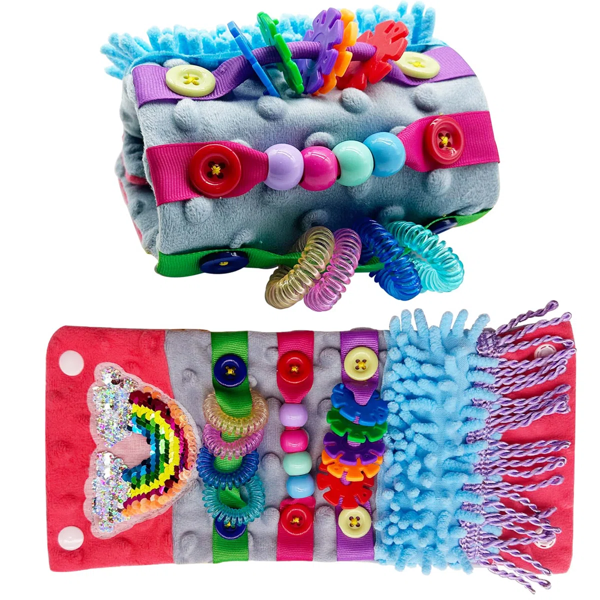 Fidget Blanket for Adult Demenza Prodotti per anziani Alzheimer Demenza Attività per anziani, braccialetto sensoriale fidget per anziani, regalo per demenza (rosso e grigio)
