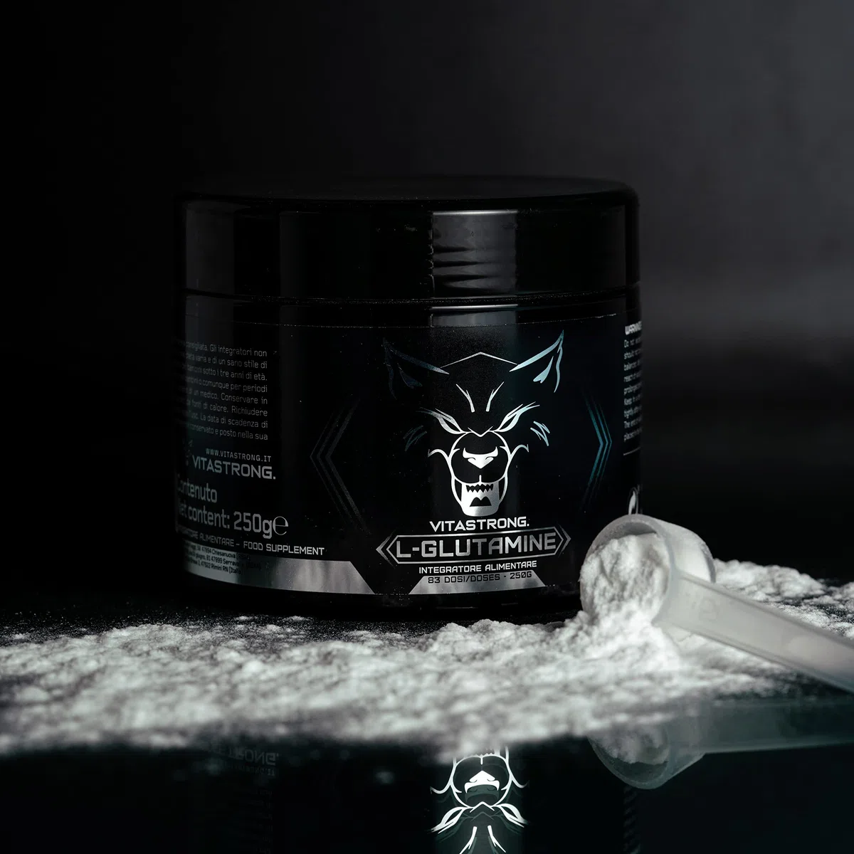 Glutammina in Polvere Vitastrong 250g (83 Porzioni), Stimola GH Ormone della Crescita, L-Glutammina Senza Additivi Superflui per Post Workout Recupero Muscolare, Misurino Incluso