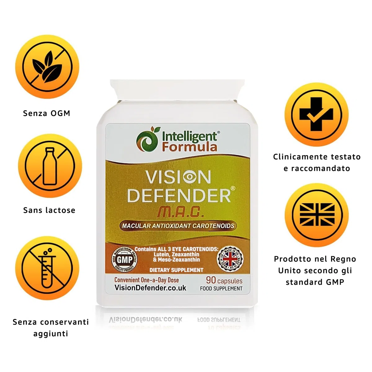 Vision Defender MAC Vitamine per gli Occhi – Carotenoidi Tripli: Luteina 10mg, Zeaxantina 2mg & Meso-Zeaxantina10 mg – Supporto Vista & Salute Oculare – 90 Capsule – Prodotto nel Regno Unito