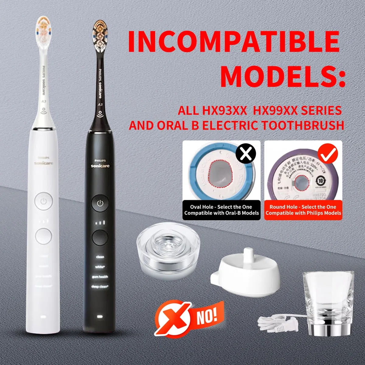 2 in 1 Caricabatterie da Parete per Spazzolino Elettrico Philips Sonicare, Caricatore per Philips Sonicare HX6100/HX3000/HX6000/HX8000/HX9000 Spazzolino Elettrico (black)