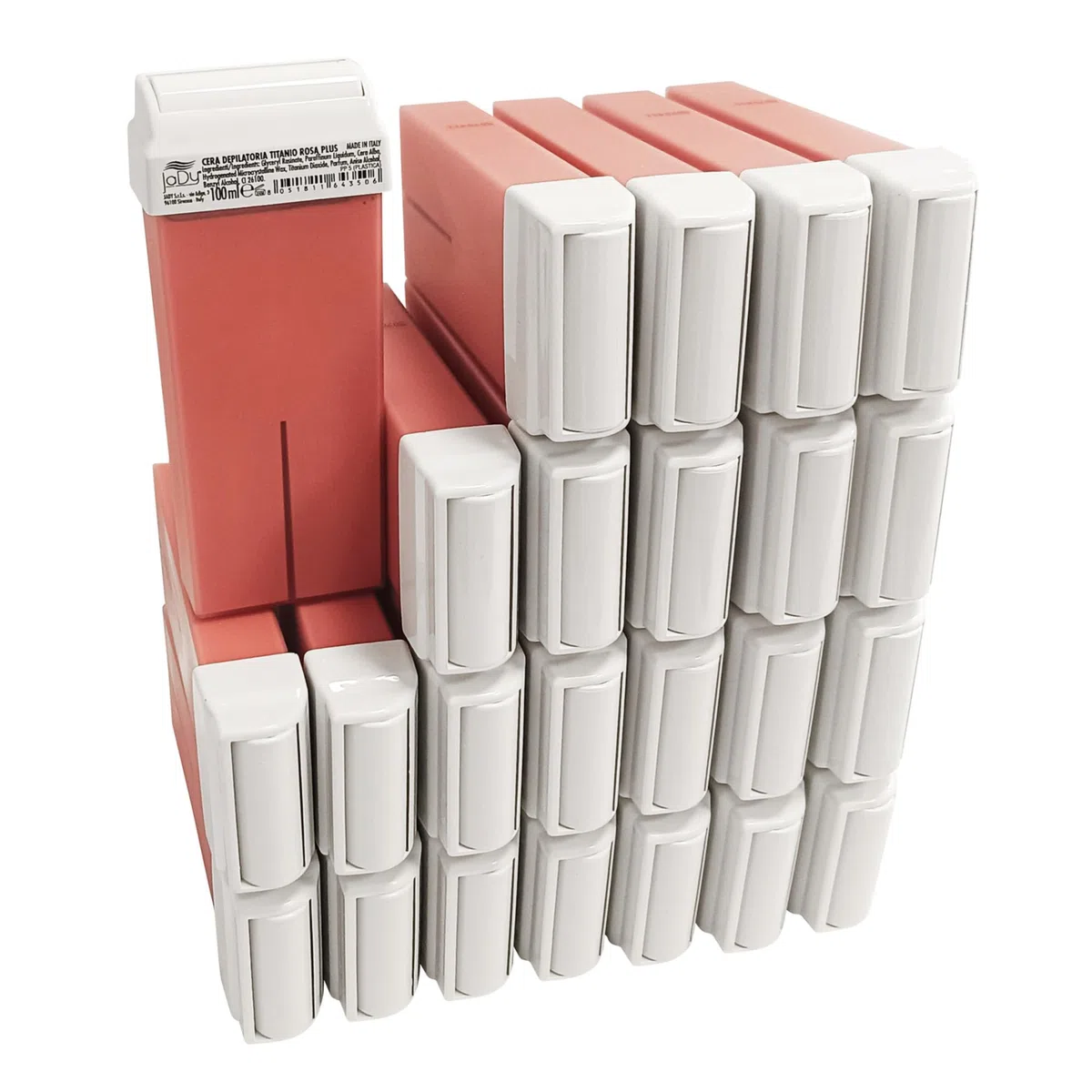 JaDy Cera Titanio Rosa Roll-On 100ml – Set 24 Pezzi – Formula Professionale per Pelli Sensibili – Scorrimento Morbido, Risultato Ultra-Liscio – Depilazione Gambe, Braccia, Ascelle, Corpo