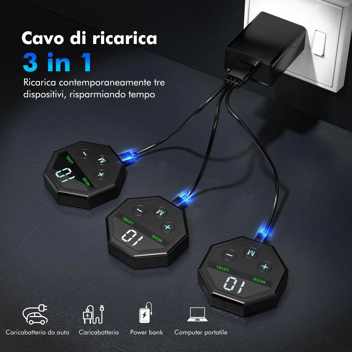 Elettrostimolatore Muscolare, Cintura Addominali Stimolatore, 10 modalità e 20 intensità, Elettrostimolatore Glutei/Addome/Braccia/Gambe per Donne Uomini