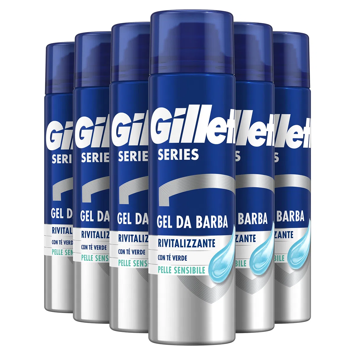 Gillette Series Gel da Barba Rivitalizzante con Tè Verde, Rinfresca e Rivitalizza la Pelle, Protegge la Pelle Sensibile, Rasatura Confortevole, 200ml X6, Idea Regalo