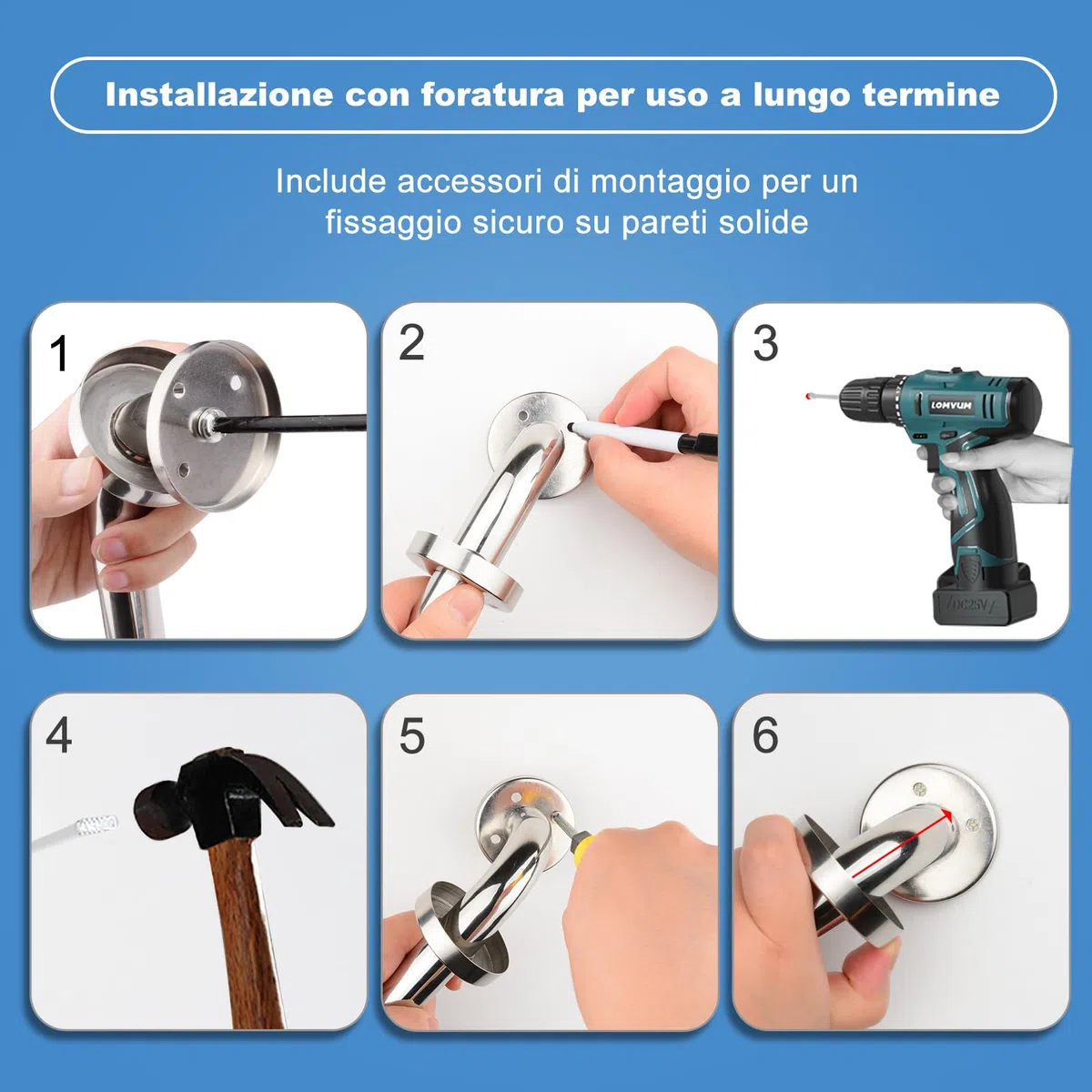 YF Maniglione Bagno, 50 cm Maniglia Doccia Anziani Acciaio Inox 304, Barra di Sicurezza per Doccia, Vasca, WC, Cucina, Scale, Disabili Robusto Corrimano per Gravida Bambini Persone Mobilità Ridotta