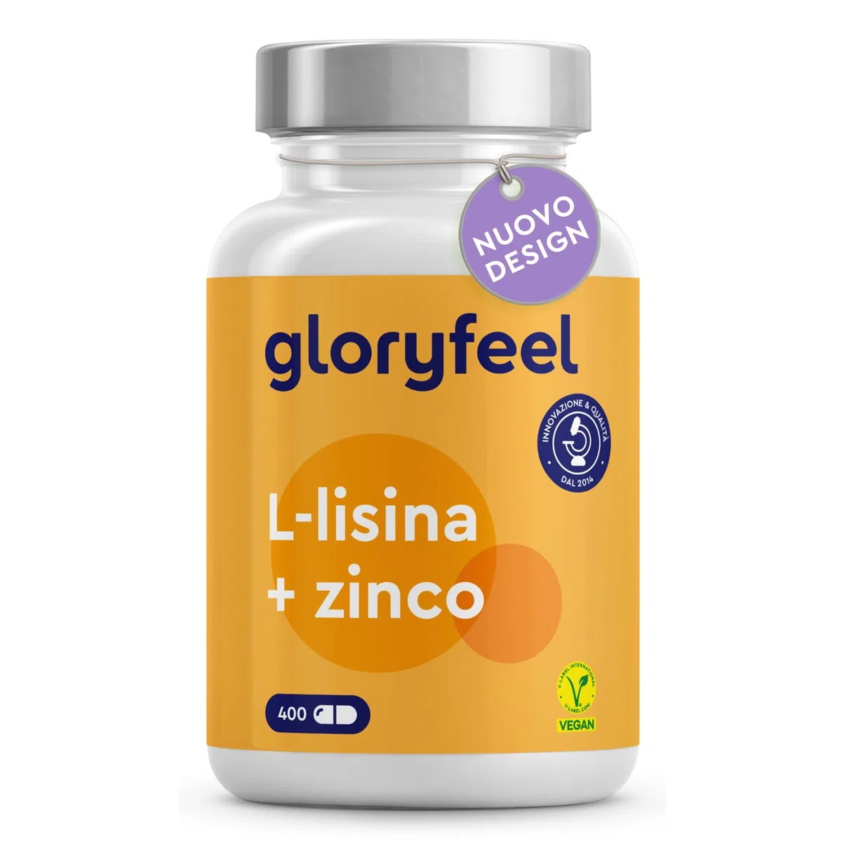 L-Lisina, 400 Capsule, 1.000 mg di L-lisina + Zinco 1,5 mg per Dose Giornaliera, da Fermentazione Vegetale, Vegana, ad Alto Dosaggio, Senza Additivi, Prodotta e Testata in Laboratorio in Germania