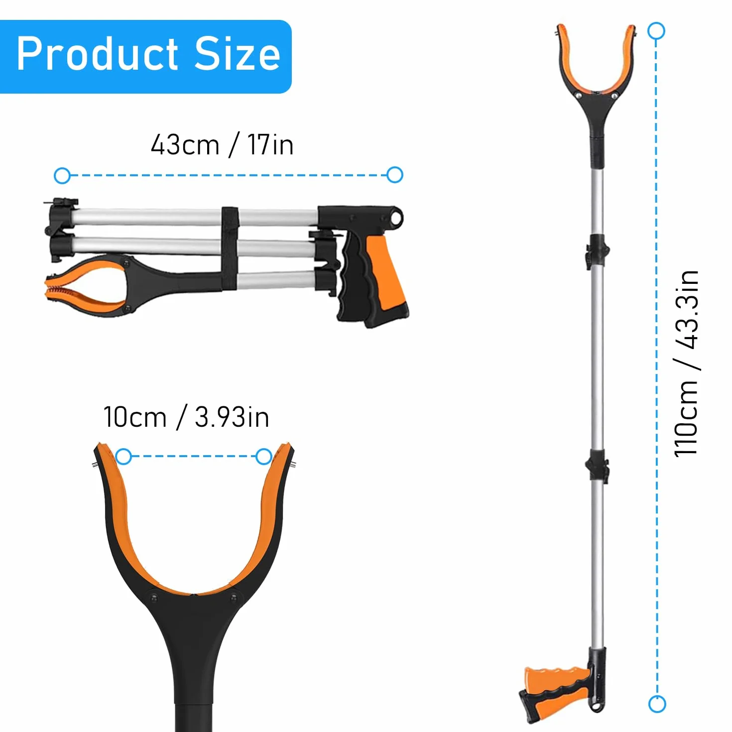 Wiseten 2 Pezzi Pinza Raccogli Rifiuti, 110cm Pinza Telescopica Pieghevole per Anziani Disabili, Pinza Raccogli Oggetti, Raccoglitore di Immondizia con Punte Magnetiche, Raccogli Foglie da Giardino