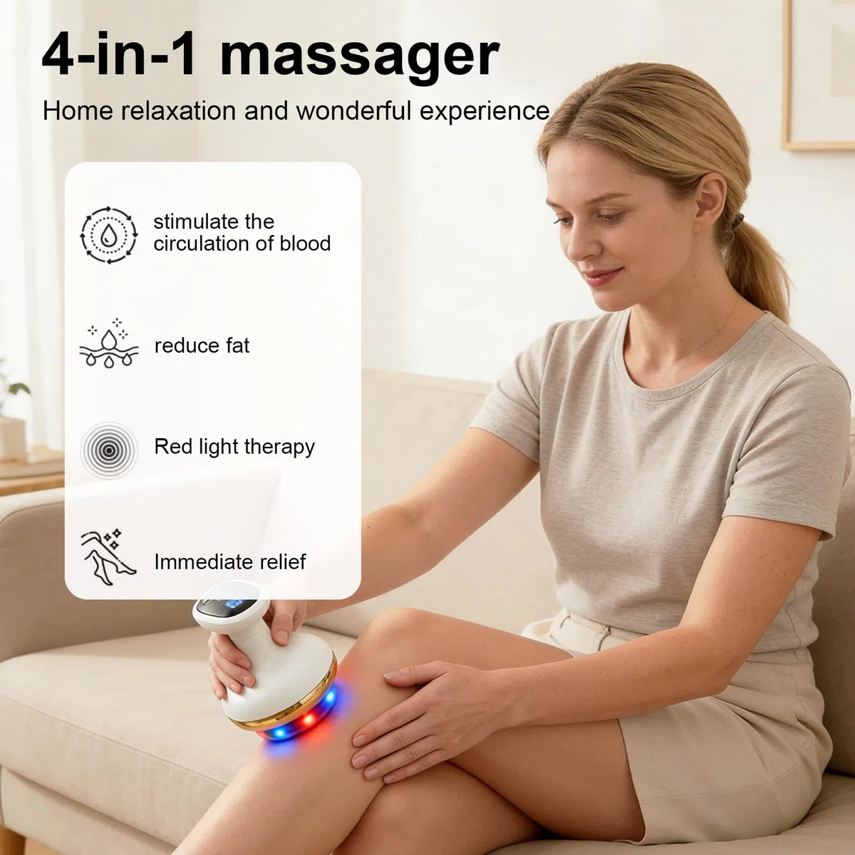 Massaggiatore elettrico 4 in 1 anti-cellulite, massaggiatore sottovuoto con funzione di calore, 9 livelli di intensità di aspirazione e riscaldamento, dispositivo Gua Sha per gambe, addome, braccia