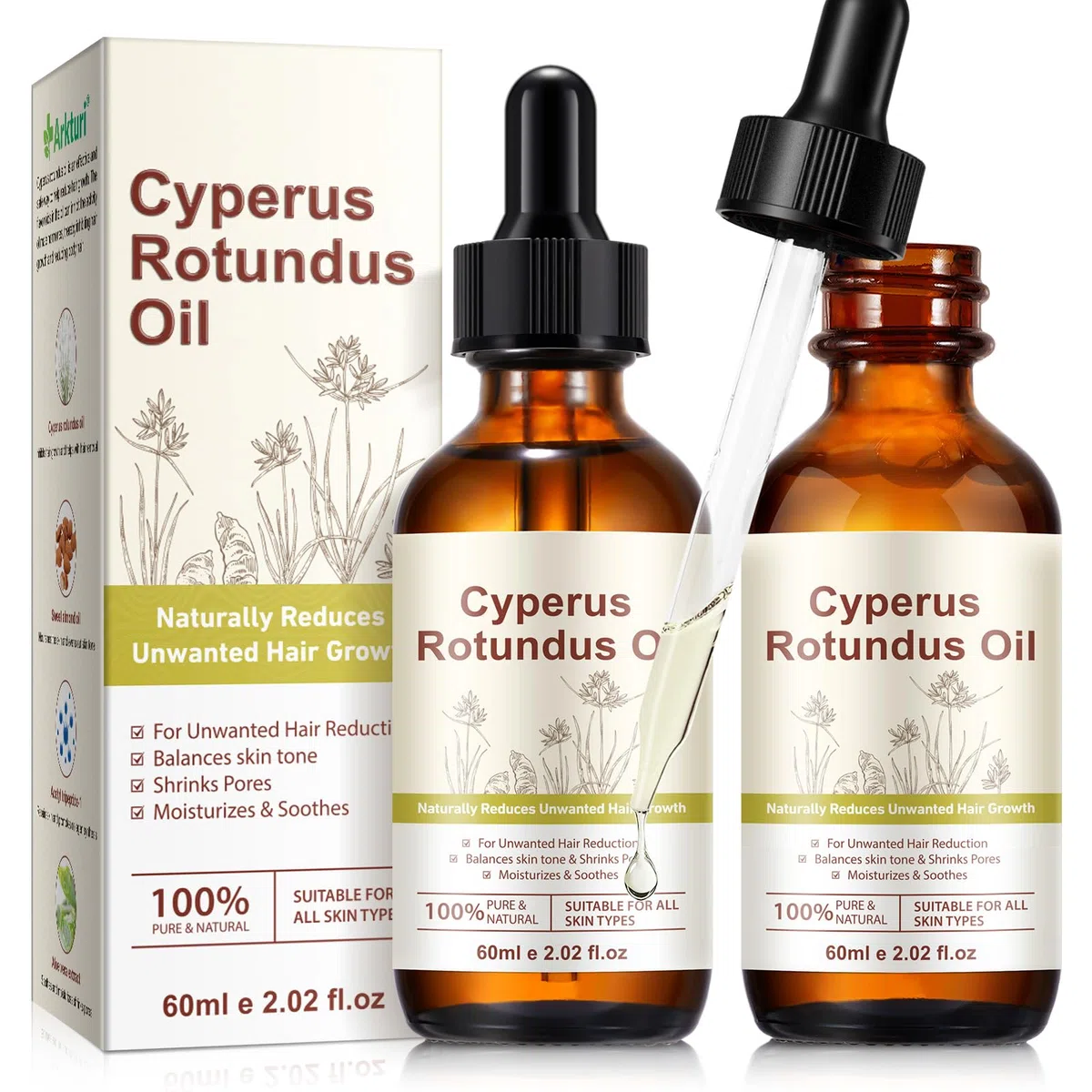 Cyperus Rotundus Oil, Cyperus Rotundus Oil for Hair Removal, Reduces Unwanted Hair Growth, idratante Soothing Skin, Shrink Pores, Reduces Body Hair Growth Cypress Rotundus Oils for All Skin